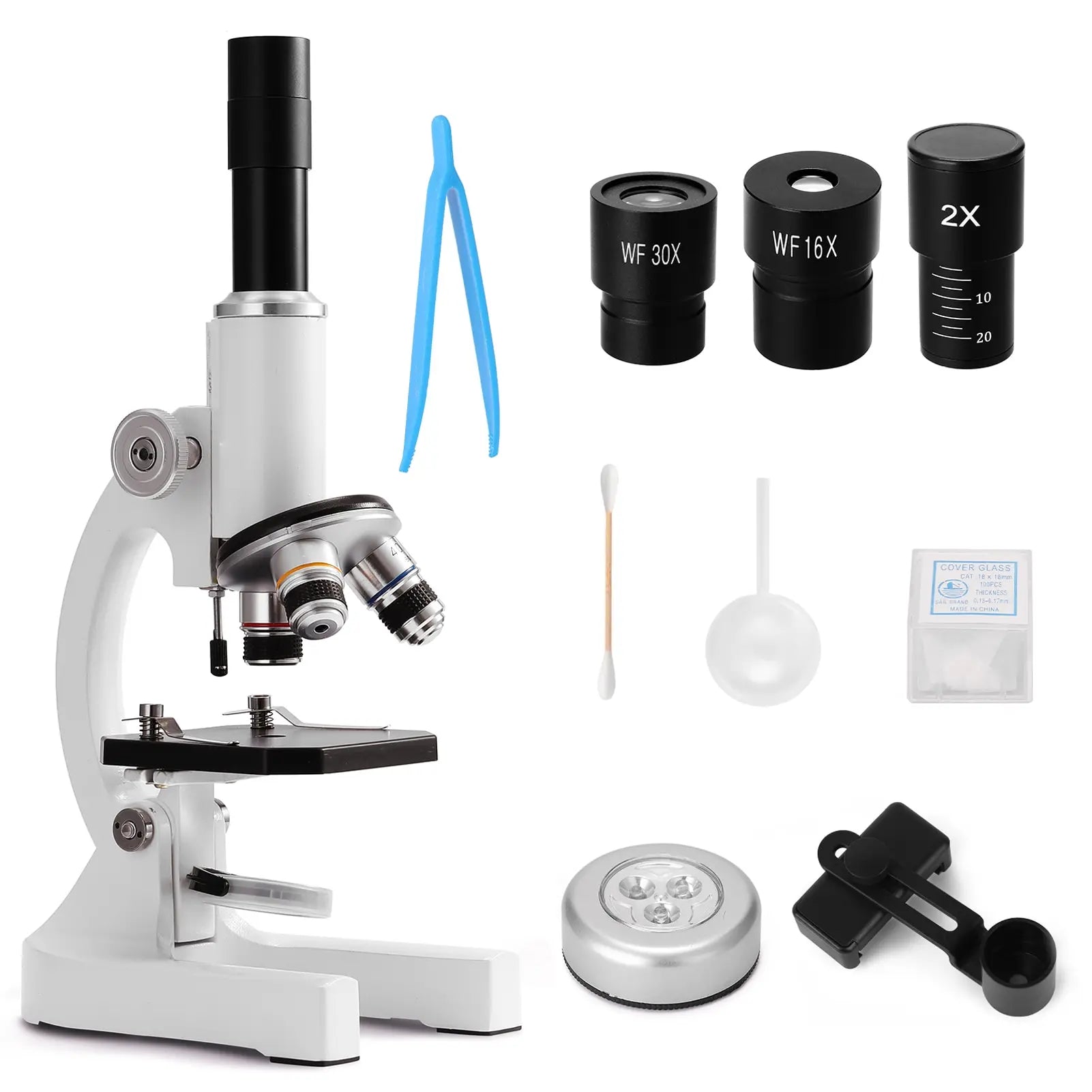 Microscopio óptico monocular 64X-2400X para niños de primaria, ciencias, biología experimental, microscopio digital
