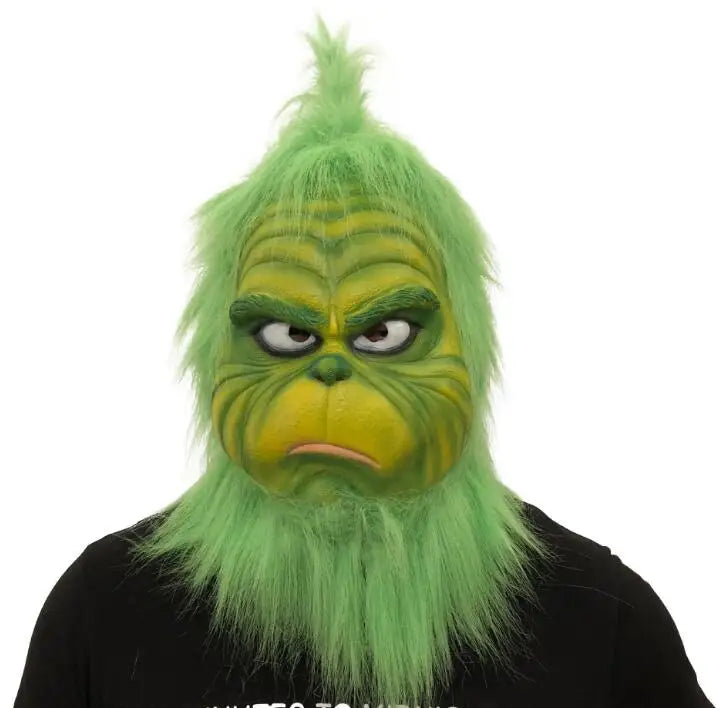 Christmas Green Haired Cosplay Mask Full Head Latex Halloween Xmas Costume Prop