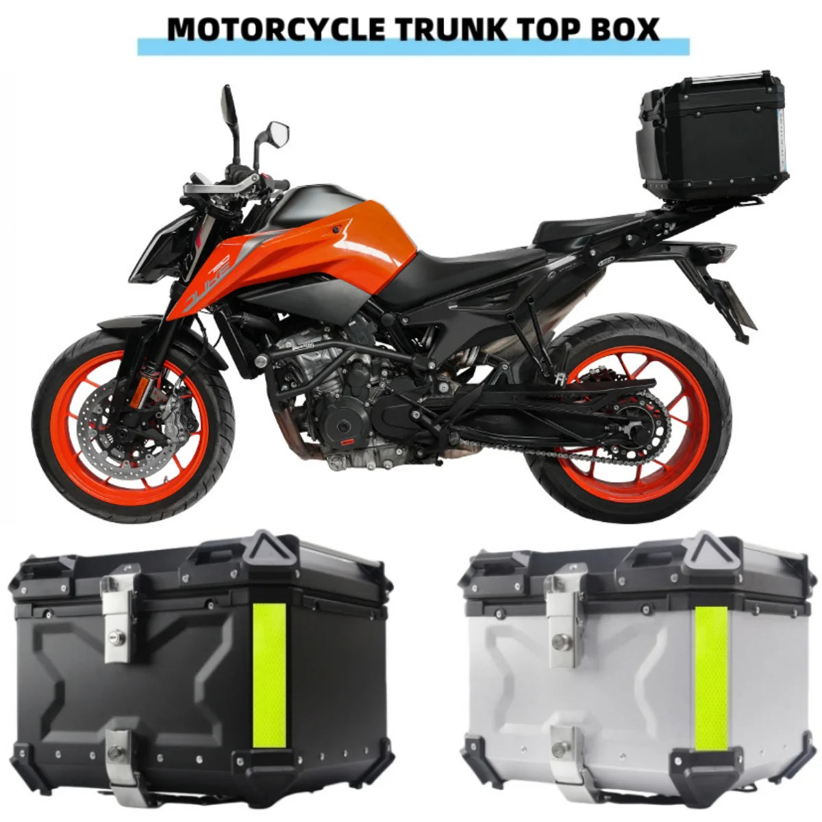 65/55/45L Aluminum Silvery Motorcycle Top Box Waterproof Rear Luggage Case Motorbike Trunk Tail Helmet Box Quick Release Toolbox