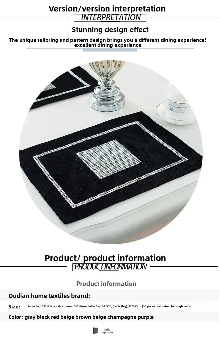 Heat Resistant Dining Table Mat Diamond Embedded Anti Slip Western Dining Pad Cushion Home Use Tablecloth Accessories