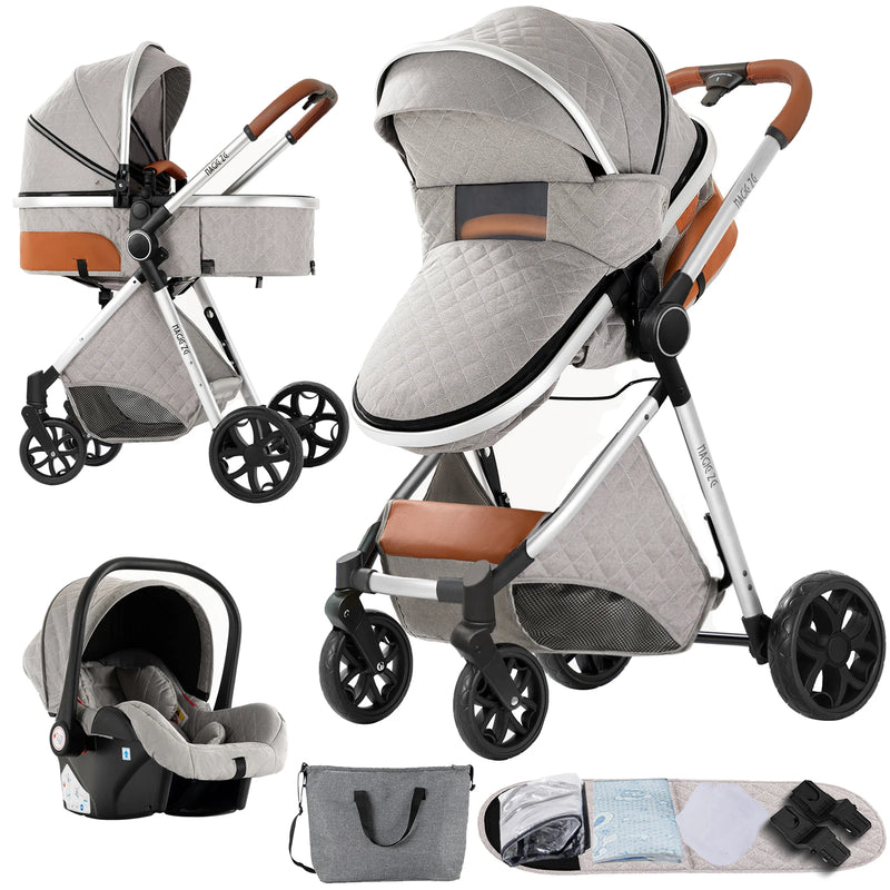 Baby Stroller 3‑in‑1 Travel System Pushchair Lightweight Pram from Birth All‑Terrain Baby Buggy Compact Fold Stroller Summer