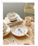 Heart-shaped Ceramic Dinnerware Set, Dinner Plate, Rice Salad Bowl, Coffee Mug, Japanese Love, Warm Gift for Valentine day