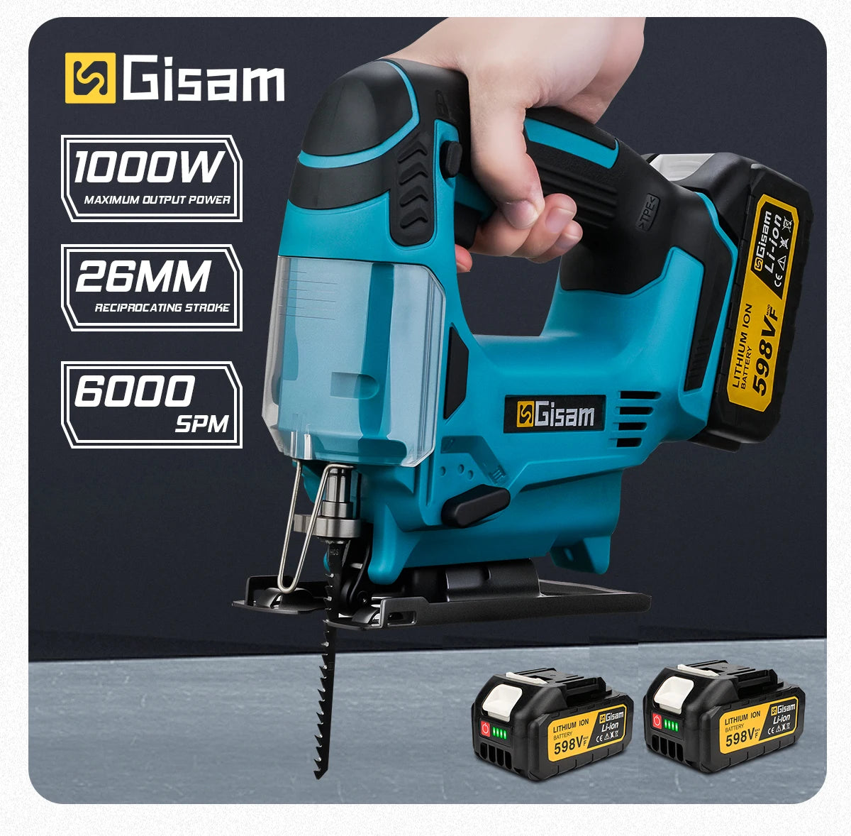Gisam 26mm Electric Jigsaw Portable Cordless Saw Multi-Function Wood Cutting Woodworking Machines For Makita 18V Battery pin