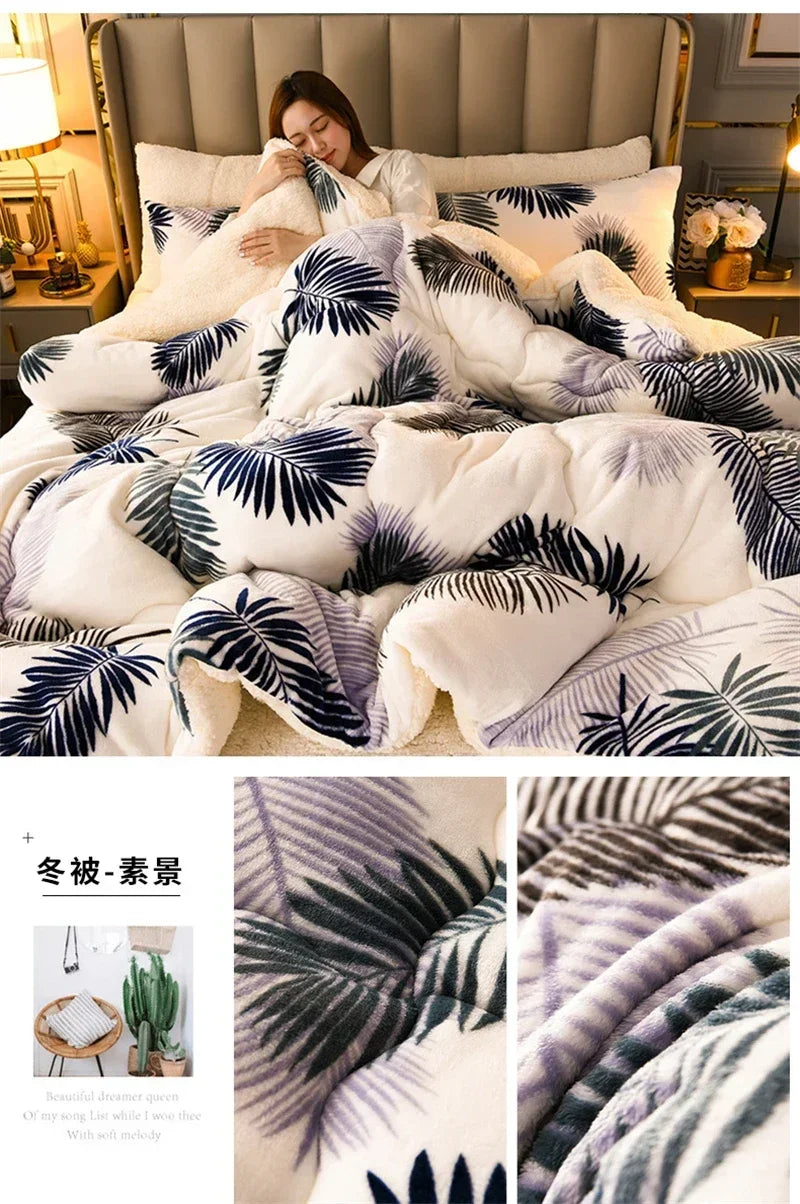 Plaid Super Thick Warm Blankets for Winter Autumn Milk Fleece Thicken Warmth Sleeping Blanket Soft Fluffy Comforter Quilt Duvet