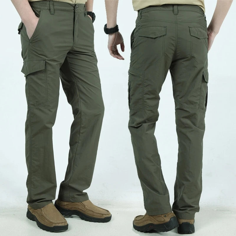 Men's Summer Tactical Cargo Pants Lightweight Casual Waterproof Trousers Casual Pants Wear-Resistant Multi-Pocket Outdoor Hiking