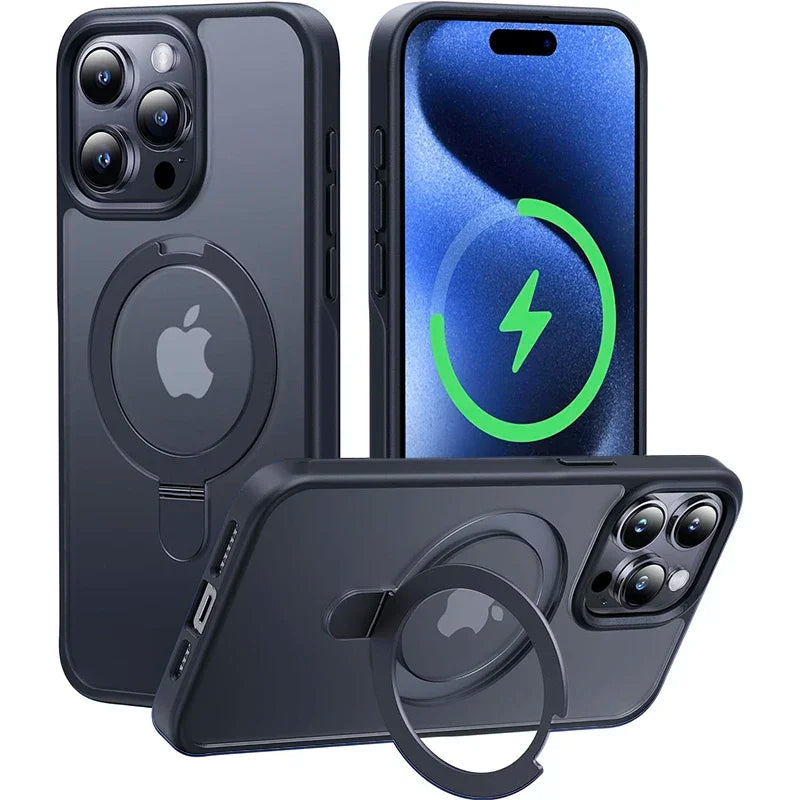 Matte Magnetic Mobile Phone Case with Ring Stand for iPhone 16 15 14 Pro Max Case Plus 13 11 12 Mobile Cases Translucent Cover