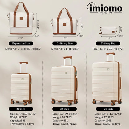 imiomo Travel Luggage Sets 5-Piece, Lightweight Durable Suitcase with Duffel Bag and Toiletry Bag, TSA Lock, Spinner Wheels