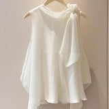 Fashion Beautiful White Bow Sleeveless Top for Women 2026 Summer New All-match Shirt Y2k Tanks Loose Blusas Mujer Blouse
