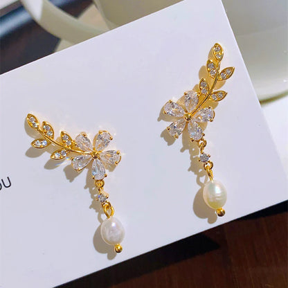 Blue Heart Shaped Zircon Long Tassel Gold Color Ear Wire for Women Elegant Exquisite Temperament Ladies Wedding Party Jewelry