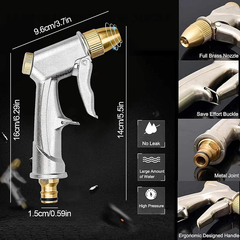Spray Gun High Pressure with Full Brass Nozzle Handheld Water Nozzle Pistol Grip Sprayer for Watering Garden/Sidewalk/Car Wash