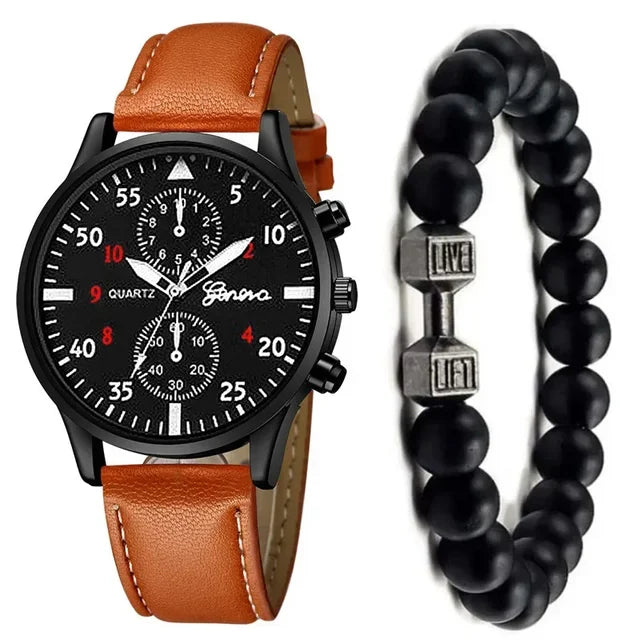 Reloj de pulsera de cuarzo para hombre, correa de cuero marrón, informal, de lujo, sin caja, 4 unidades, 2 unidades, 1 unidad 
