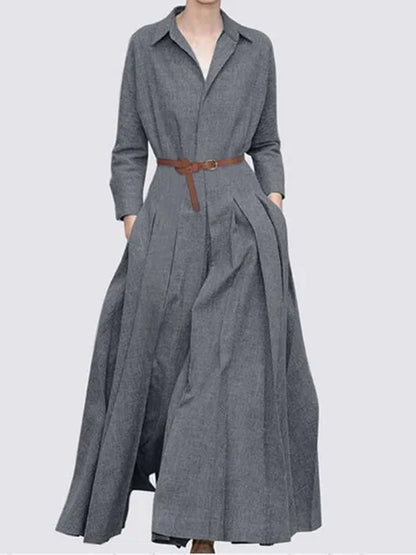 Vestido de lino holgado de talla grande, informal, con solapa, sin cinturón, para primavera y otoño, tallas grandes, 2022, tallas L-5XL 