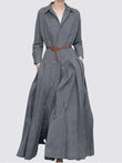 L-5XL 2022 novo vestido de cor sólida lapela casual primavera outono sem cinto solto plus size vestido de linho coa vestidos de festa