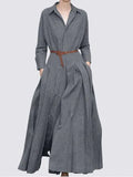 L-5XL 2022 novo vestido de cor sólida lapela casual primavera outono sem cinto solto plus size vestido de linho coa vestidos de festa