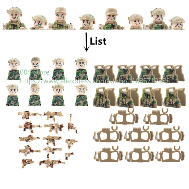 Military Special Forces Action Figure Building Blocks Ghillie Suit Weapons Sniper SWAT Ghost KSK Police Bandit Boy Toy Gift F029