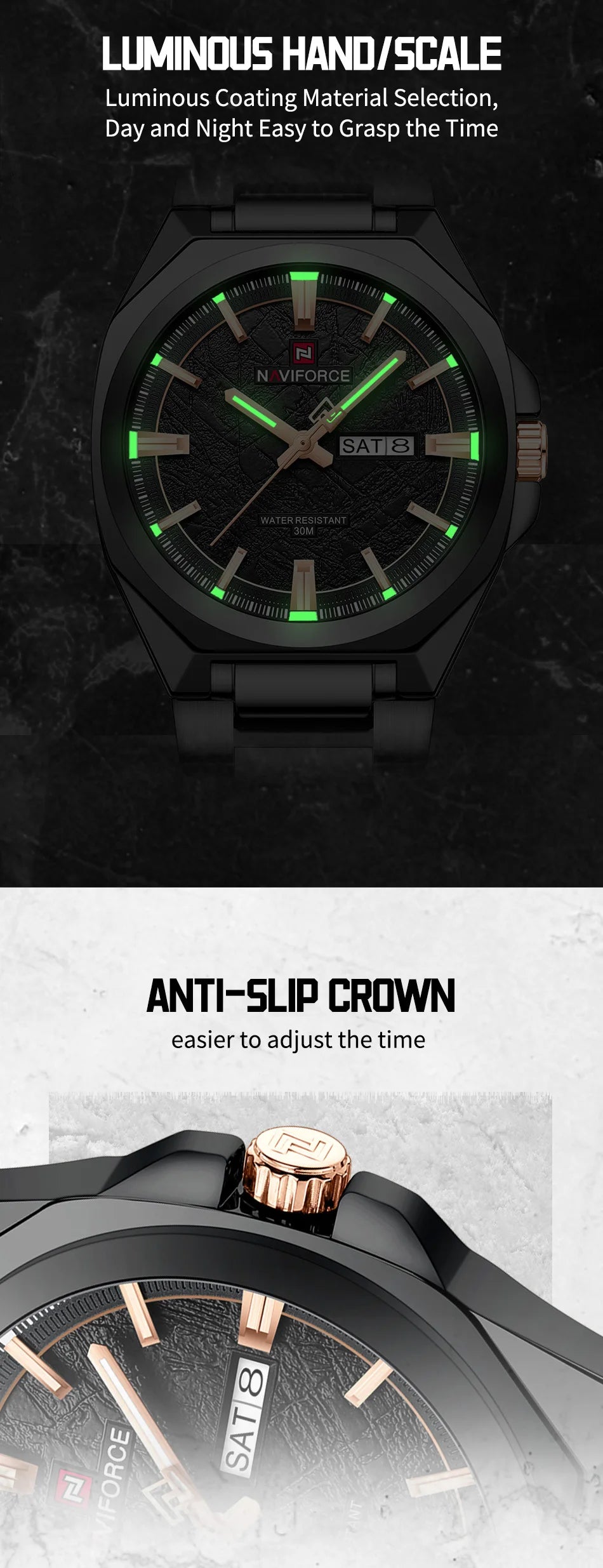 New Style NAVIFORCE Men's Wrist Watch 3ATM Waterproof Stainless Steel Band Luminous Pointer Display Luxury Boys Watches Gifts