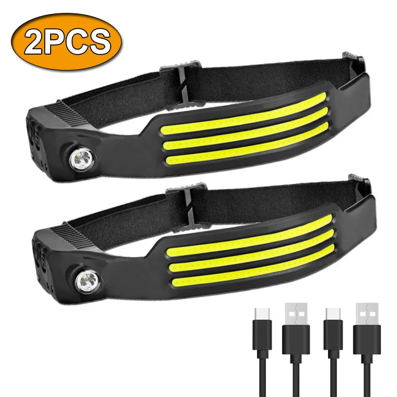 Linterna frontal de inducción LED recargable por USB, batería incorporada, 5 modos de iluminación, para acampar al aire libre y pescar.