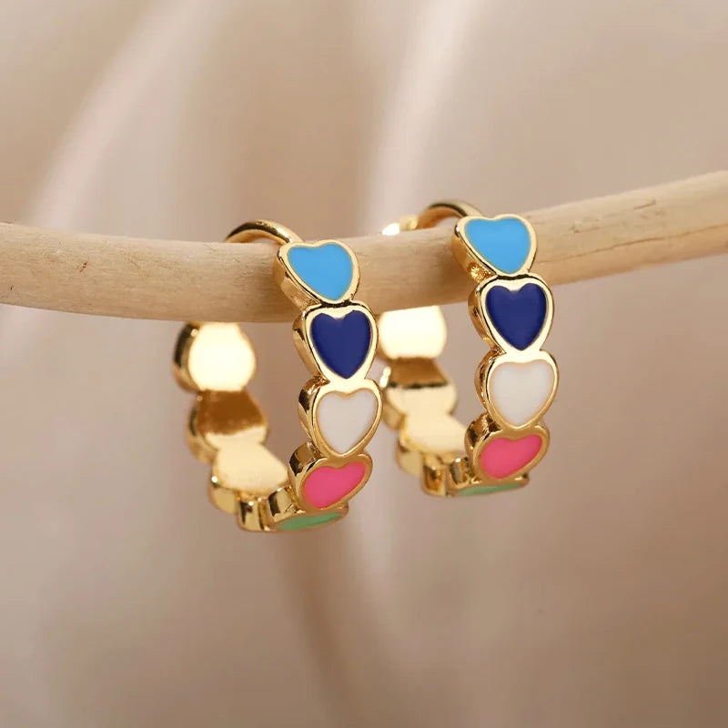 Heart Stainless Steel Earrings for Women Zircon Gold Color Hoop Earring Aesthetic Waterproof Ear Piercing Jewelry Accessories