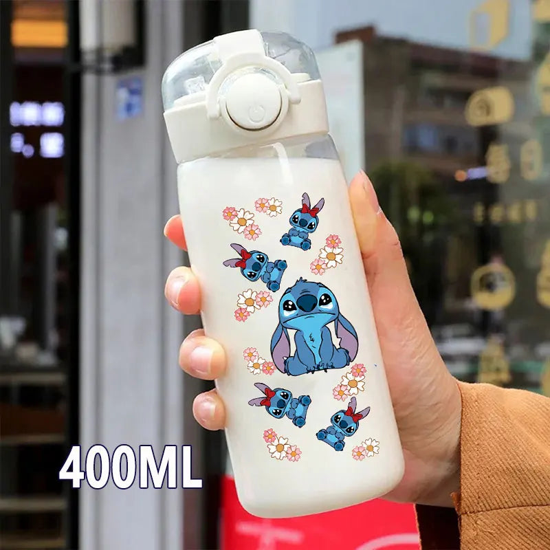 600/400ML Lilo&Stitch Straw Bottles Disney Drinking Office Transparent Portable Anti Drop Children's Water Bottle PC Material