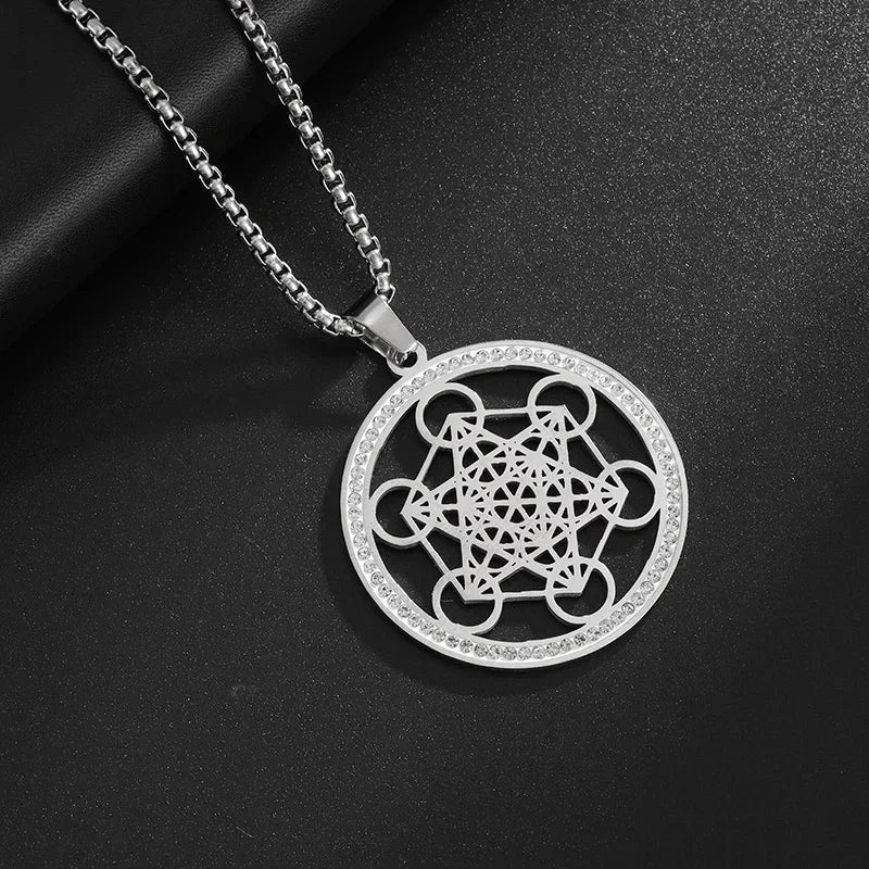 Stainless Steel Solomon Religious Seven Archangels Compass Pendant Necklace Men's Retro Lucky Amulet Jewelry