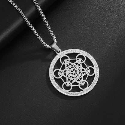 Stainless Steel Solomon Religious Seven Archangels Compass Pendant Necklace Men's Retro Lucky Amulet Jewelry