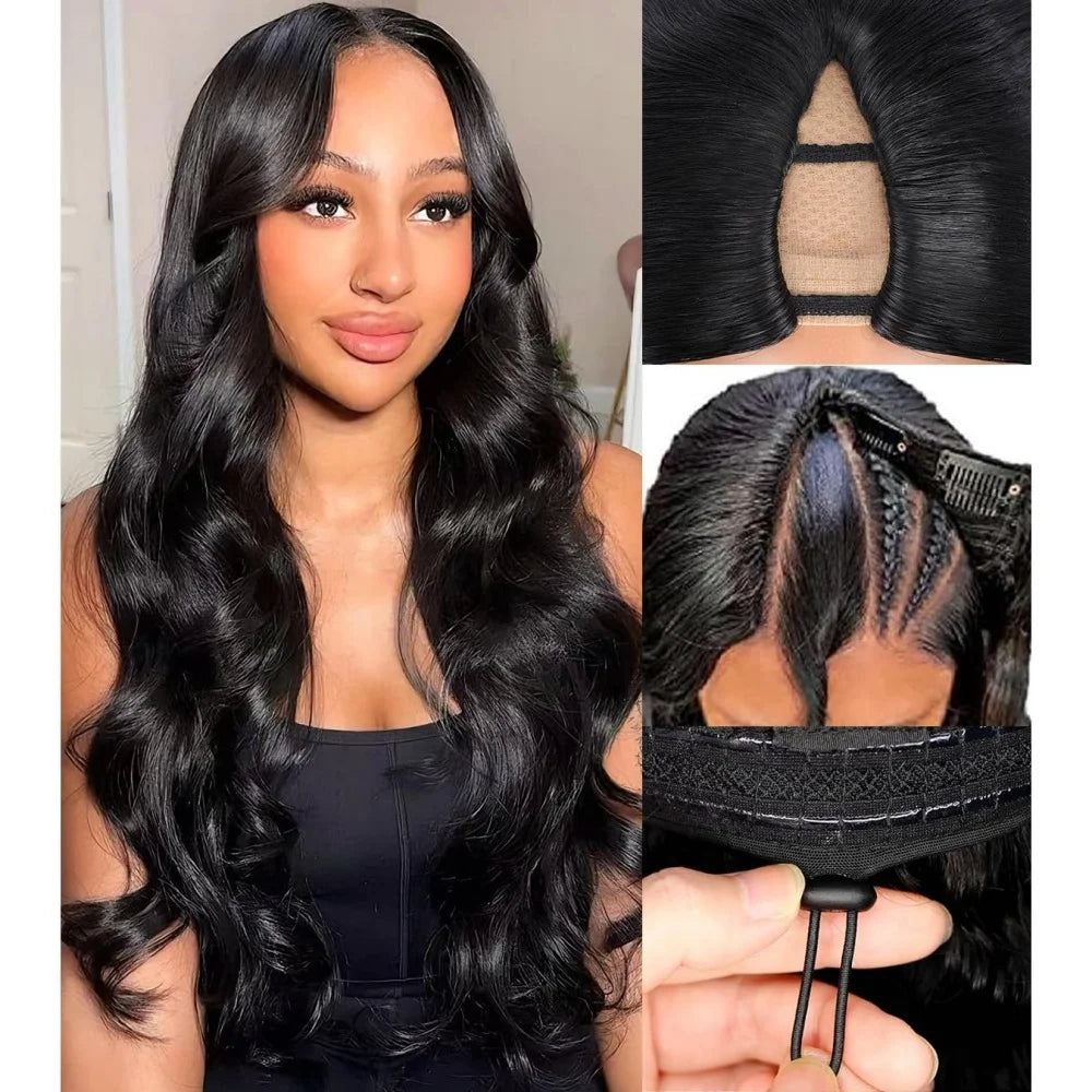 Peruca V-part cabelo humano ondeulado body wave-sem cola glueless