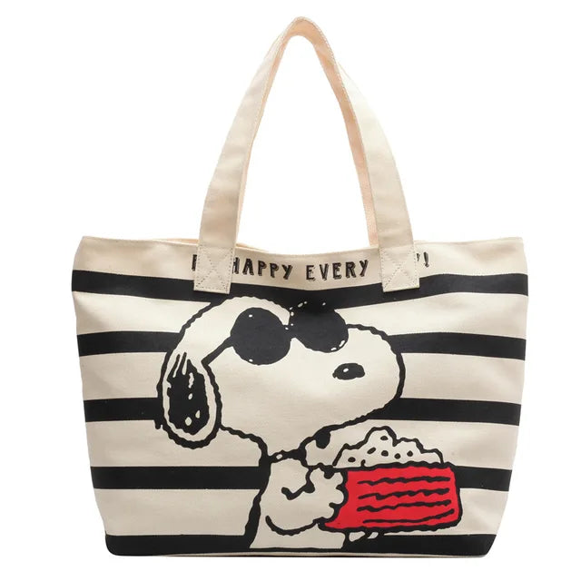 Grande capacidade dos desenhos animados Snoopy saco de lona para estudantes do sexo feminino, para segurar livros e comutar maternidade Checkup Tote, bonito mamãe saco