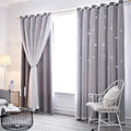 Kids Girls Bedroom Pink Curtains Star Cutout Blackout with White Sheer Pastel Nursery Window Curtain Panels for Living Room Home