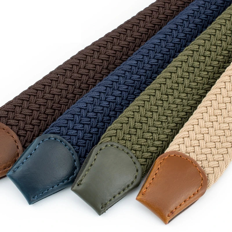 105cm Adjustable Buckle Braided Belts Unisex Jeans Trousers Pants Strap Women Men Metal Lock Waistbands Stretch Woven Belt