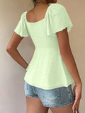 2026 Women Y2k Summer Tops V-Neck Drawstring Sexy Lace Up Short Sleeve Solid Color Shirts Female Elegant Casual Fashion Blouses