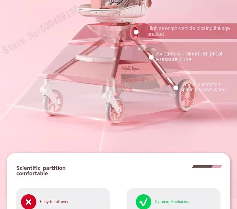 Pink Newborn Stroller can sit or lie down 0-6 years old Children Lightweight Folding Boardable Travel 360 ° Steering Stroller