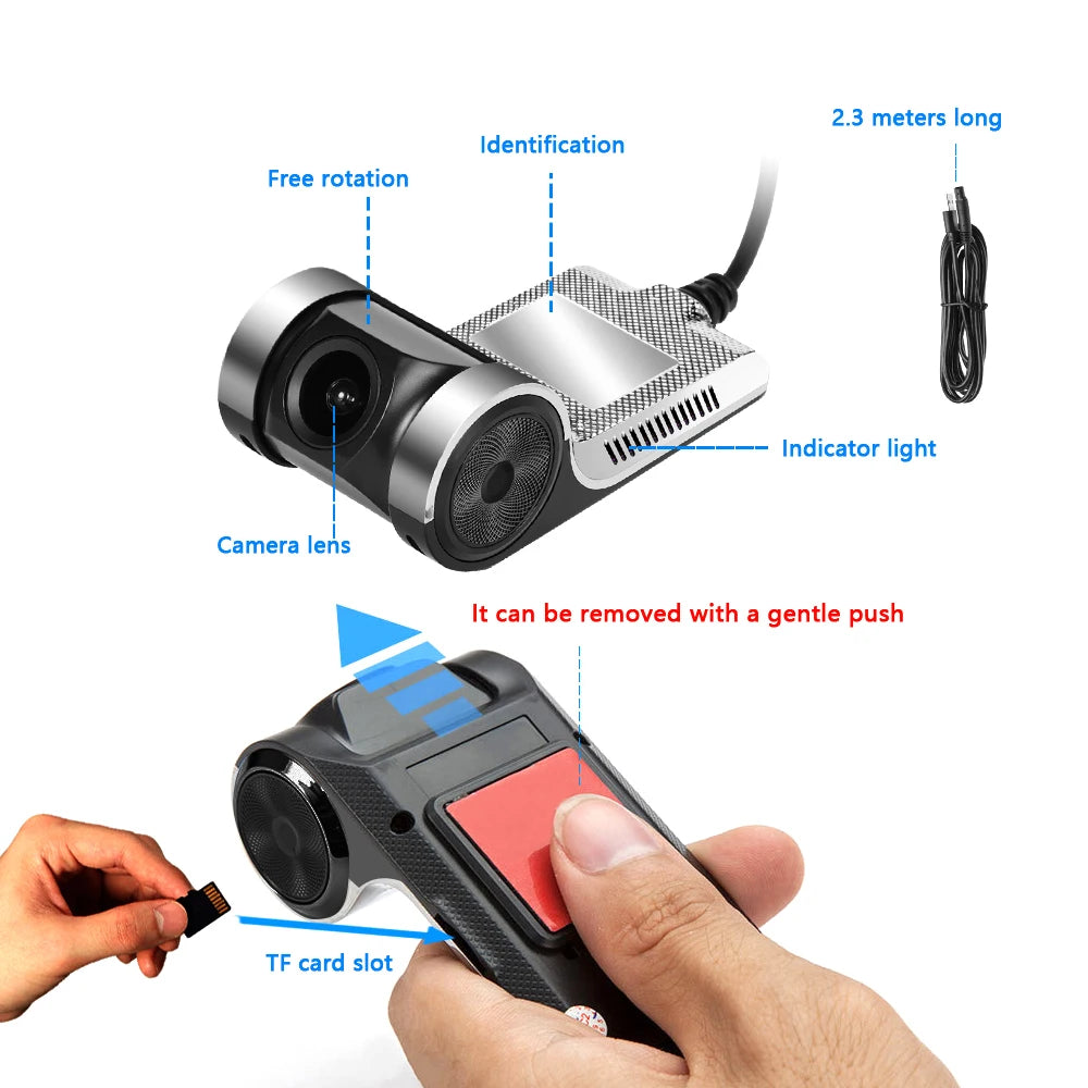 Podofo Dash Cam ADAS Car DVR ADAS Dashcam DVRs Video HD 720P USB TF Card 16G/32G Auto Recorder for Android Multimedia Player DVD