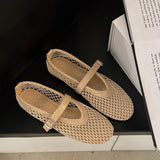 In Summer, Wear Round Toe, Straight Buckles, Casual and Comfortable, Women's Flats, Cut-out Mary Jane Single Shoes, Fishnet Shoes