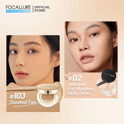 FOCALLURE Air Cushion Poreless BB Cream Resistente al agua Corrector facial iluminador de larga duración Base mate Cosméticos con borla