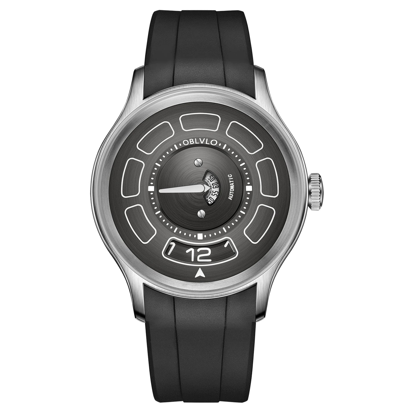 OBLVLO BLM-UFO Unique UFO-Shaped Automatic Watch with Luminous Silicone Strap And Steel Bracelet Waterproof Mechanical Timepiece