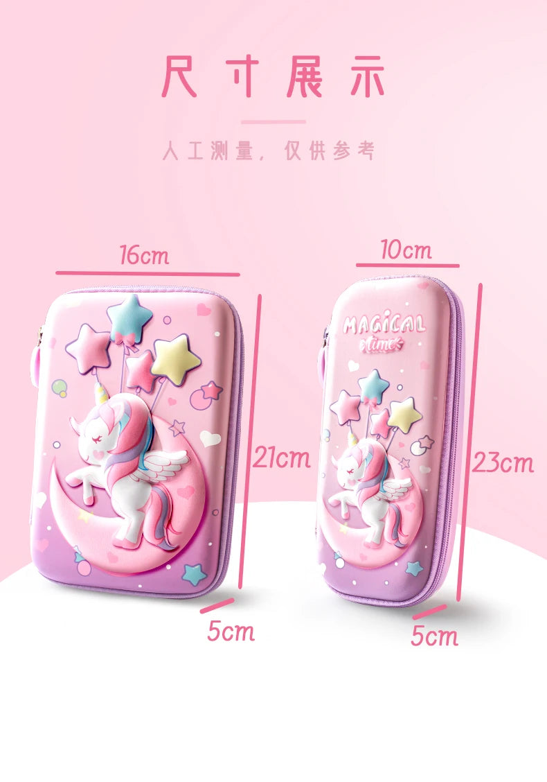3D Pencil Case EVA Stationery Box School Supplies Pink Unicorn Pen Bag Ruler Storage Eraser Holder Pouch Rabbit Organizer INS A