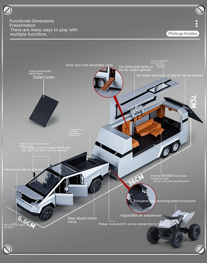 Camiones de juguete para niños, modelo Cybertruck, camioneta plateada, de metal fundido a presión, con sonido y luz, a partir de 3 años, escala 1:32.