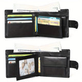 Men's Genuine Leather Wallet, Anti-Theft RFID Brush, Anti-Magnetic, Short Coin Purse, Large Capacity, Multi-Slot Buckle Wallet