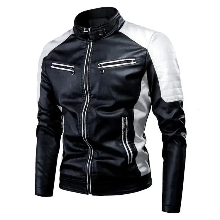 2022 Fashionable Casual Men's Leather Jacket Splice Motorcycle Amazon Vintage Cross-Border Spring Autumn Thin Style Wear