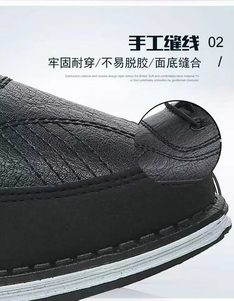 Spring Luxury Men's Casual Leather Shoes Elastic Band Business Flats Loafers for Men Soft Sole Peas Shoes Soft Men's Sneakers