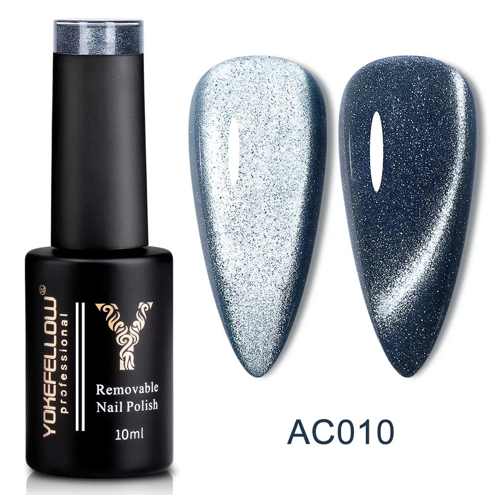 Esmalte de uñas en gel YOKEFELLOW Cat Eye de 10 ml, esmalte de uñas magnético plateado, esmalte de uñas en gel profesional para manicura DIY.