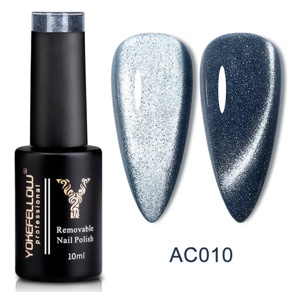 Esmalte de uñas en gel YOKEFELLOW Cat Eye de 10 ml, esmalte de uñas magnético plateado, esmalte de uñas en gel profesional para manicura DIY.