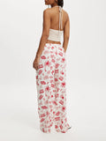 Women's Casual Wide Leg Pants Fashion Stripe/Coconut Tree Print Drawstring Waist Side Pockets Casual Loose Trousers Streetwear