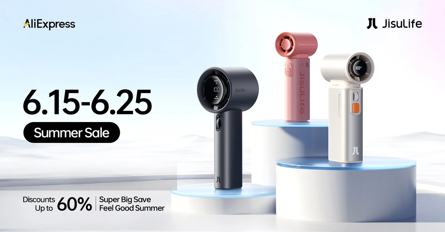 JISULIFE Handheld Turbo Fan,Super Strong Wind,5 Speeds,Long Battery Life,5000mAh,USB Rechargeable,Multipurpose Pocket fan