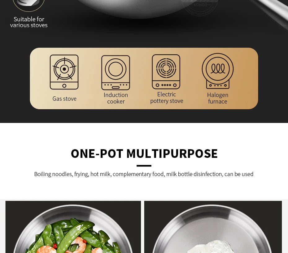 316 Stainless Steel Frying Pan 20cm Uncoated Wok Pan Non Stick Pots Household Cooking Pot Kitchen Cookware Steak Frying pan