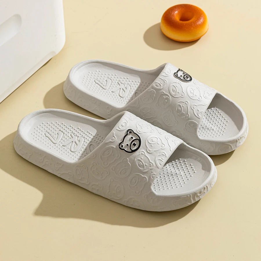 Summer Children Slippers Indoor Cute Bear Print Anti-Slip Soft Sole Exquisite Parent-Child Shoes Home Comfy Leisure Shoes