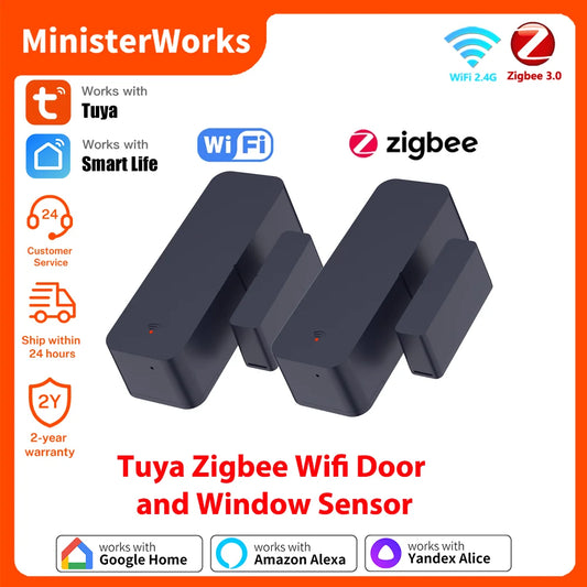 Tuya Zigbee Wifi Door and Window Sensor Security Burglar Alarm Magnetic Presence Sensor Smart Life Works with Google Home Alexa