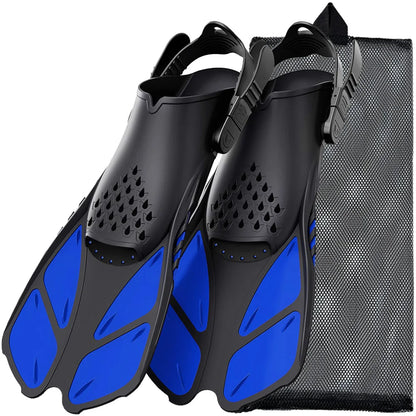 Aletas de snorkel con hebillas ajustables, aletas de natación cortas de silicona, zapatos de buceo con tacón abierto, talla de viaje, para adultos, hombres y mujeres