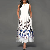 Women's V-neck Sleeveless Long Dress Retro Bohemian Dresses Floral Print Swing Casual New 