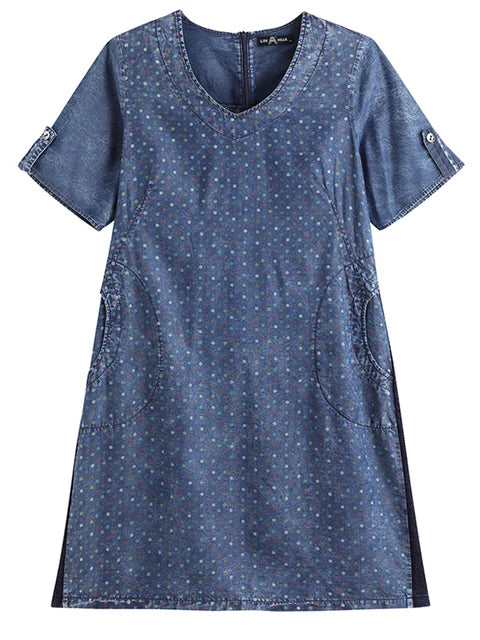 LIH HUA feminino plus size denim vestido outono chique vestidos elegantes para gorducho vestido de algodão tecido feminino